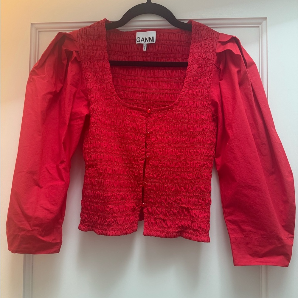 Ganni red Smocked Blouse size 36